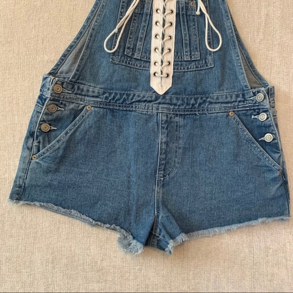 Forever 21 lace up denim overall jean frayed shorts 29 festival wear - Picture 4 of 6